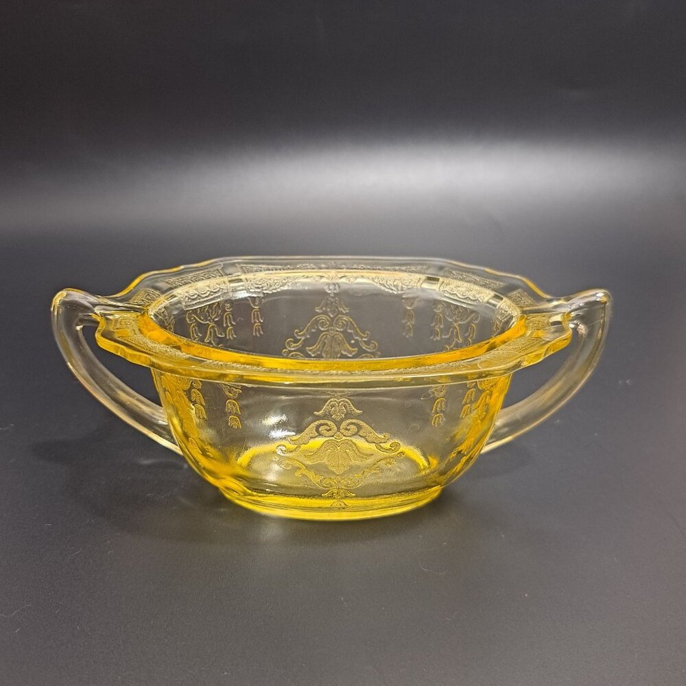 Anchor Hocking Princess Yellow Glass Sugar Bowl Embossed Design Vintage NO LID